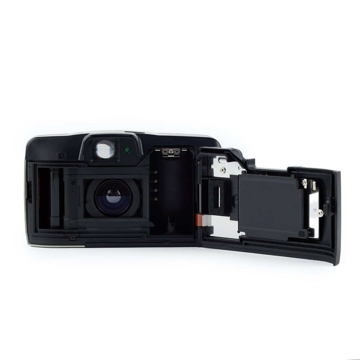 Canon Sure Shot 60 Zoom film rewind mechanism lets you reload quickly.