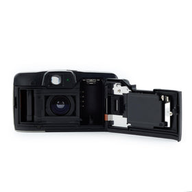 Canon Sure Shot 60 Zoom film rewind mechanism lets you reload quickly.