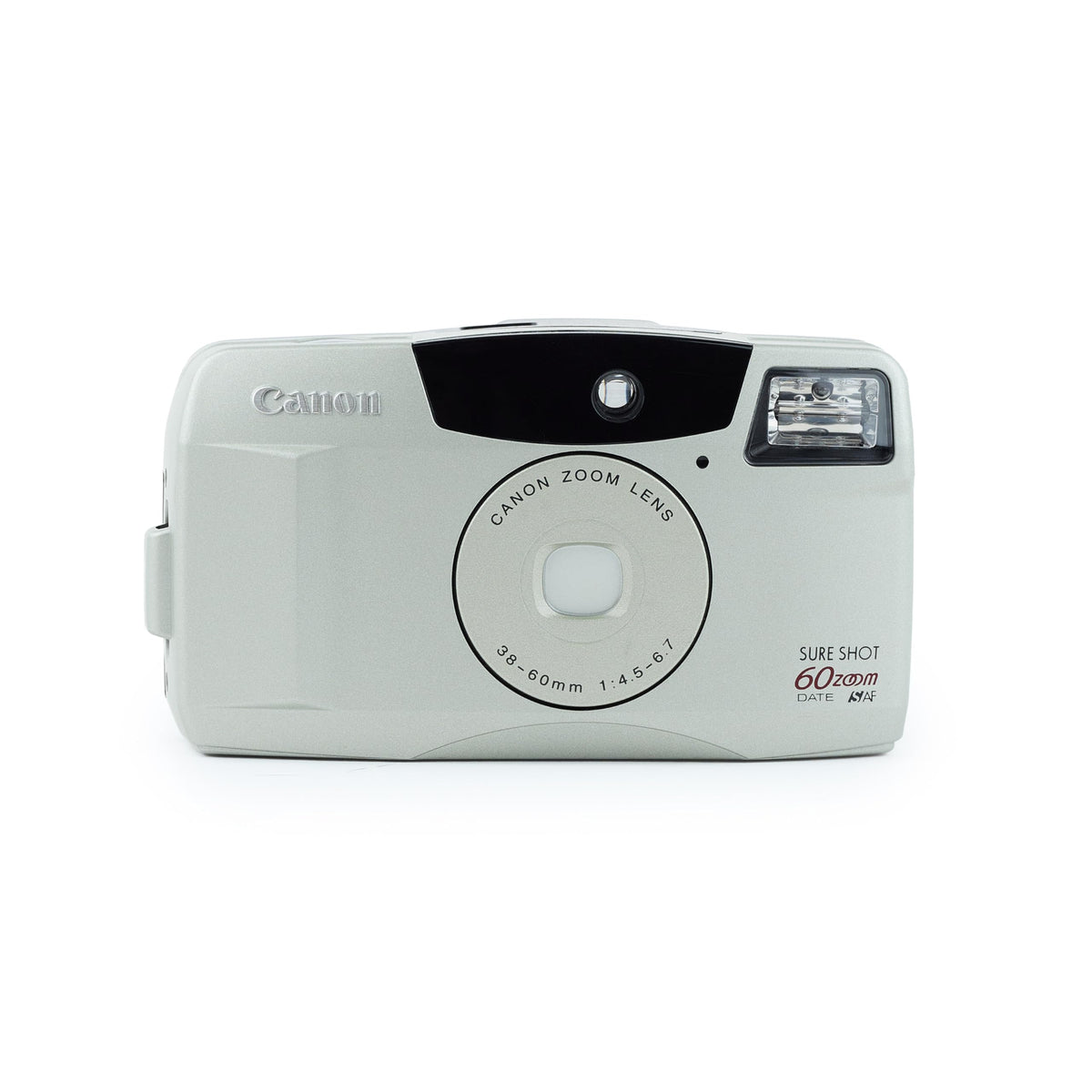 Canon Sure Shot 60 Zoom front view with built-in flash for quick daytime or low-light shots.