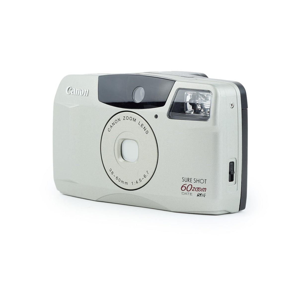 Canon Sure Shot 60 Zoom side view shows 38-60mm zoom for flexible framing.