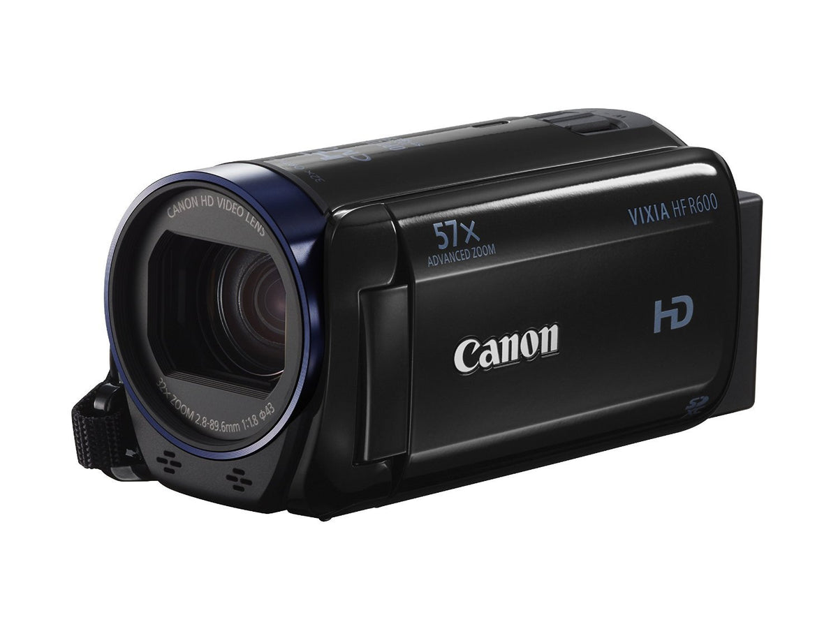 Canon VIXIA HF R600 front view for confident handling and versatile shooting.