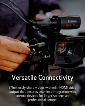 Canon XA60 touchscreen LCD in use for quick settings and framing.