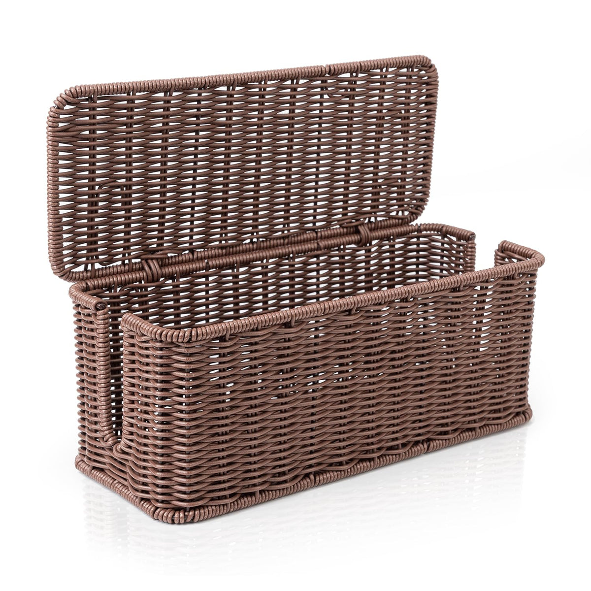 Cantalop front view showing tidy rattan box and hidden cords for cleaner spaces