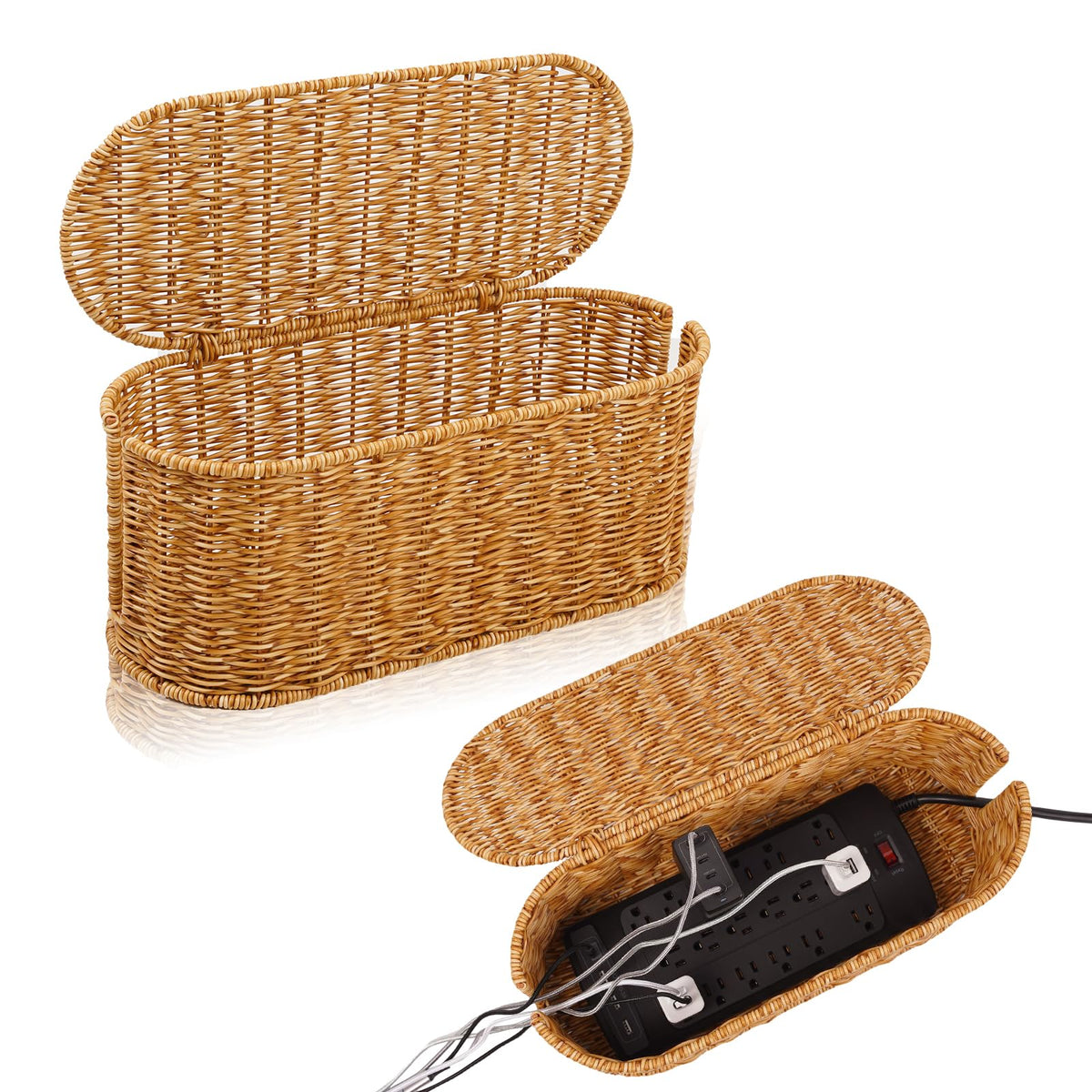 Cantalop front view showing woven lid and compact cord-hiding benefit