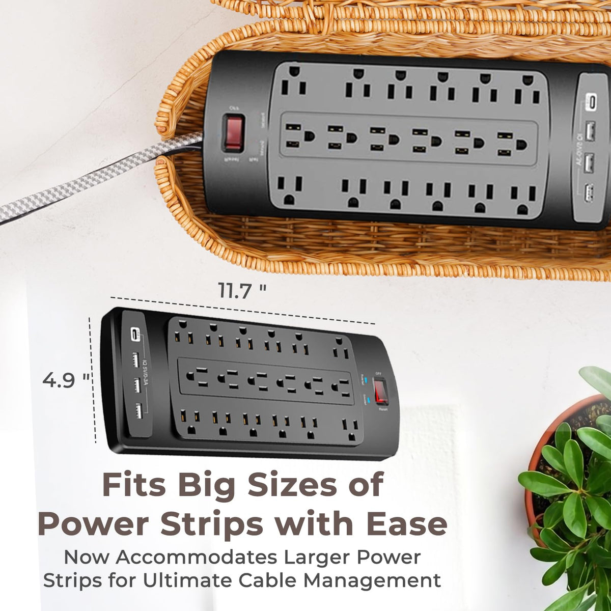 Cantalop interior with power strip installed showing neat cable organization