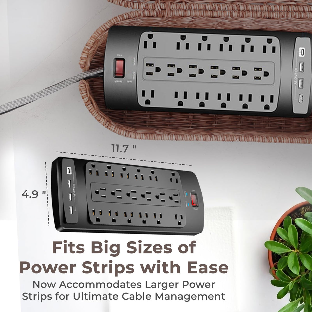 Cantalop open box interior storing power strip and USB hub for organized cables