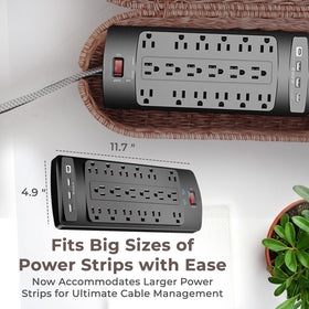 Cantalop open box interior storing power strip and USB hub for organized cables