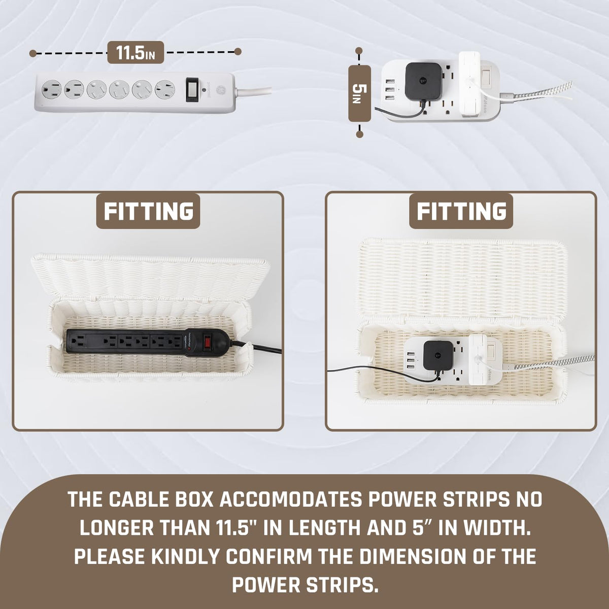 Cantalop open box with power strip inside showing neat placement and easy-access benefit