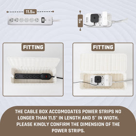 Cantalop open box with power strip inside showing neat placement and easy-access benefit