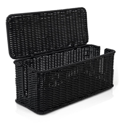 Cantalop front view of rattan cable box showing neat silhouette and decor benefit