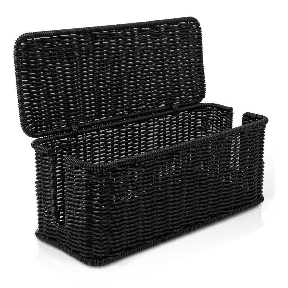 Cantalop front view of rattan cable box showing neat silhouette and decor benefit