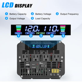 Cantonape 5000W inverter LCD display shows input and output status for quick checks.
