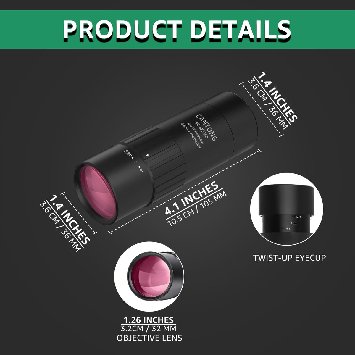 Cantong 8x32mm monocular with multi-coated optics for brighter distant views