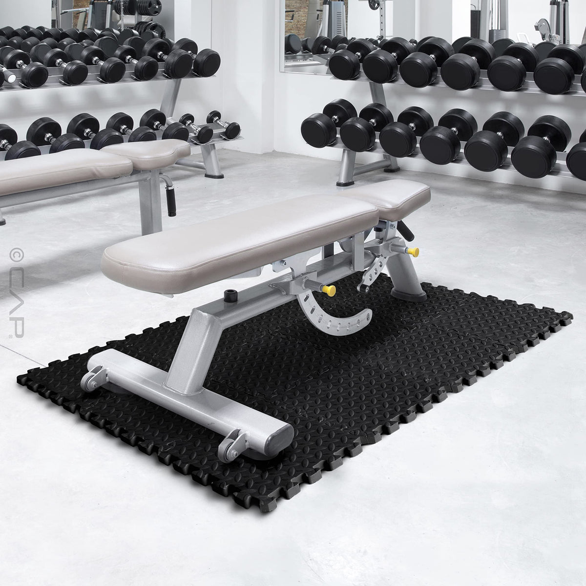 CAP Barbell lightweight foam construction reduces noise and protects joints during training.