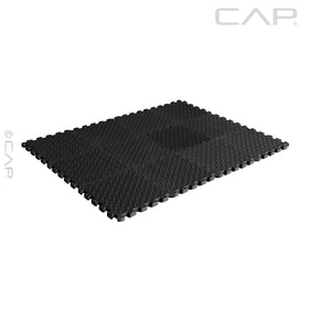 CAP Barbell interlocking puzzle mat demonstrates quick setup with 12x12 tiles.