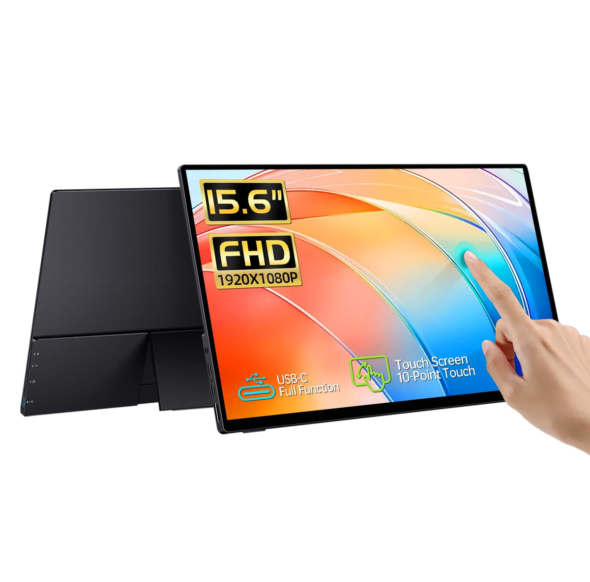 CAPERAVE 15.6-inch portable monitor front view with vivid FHD display for on-the-go productivity.