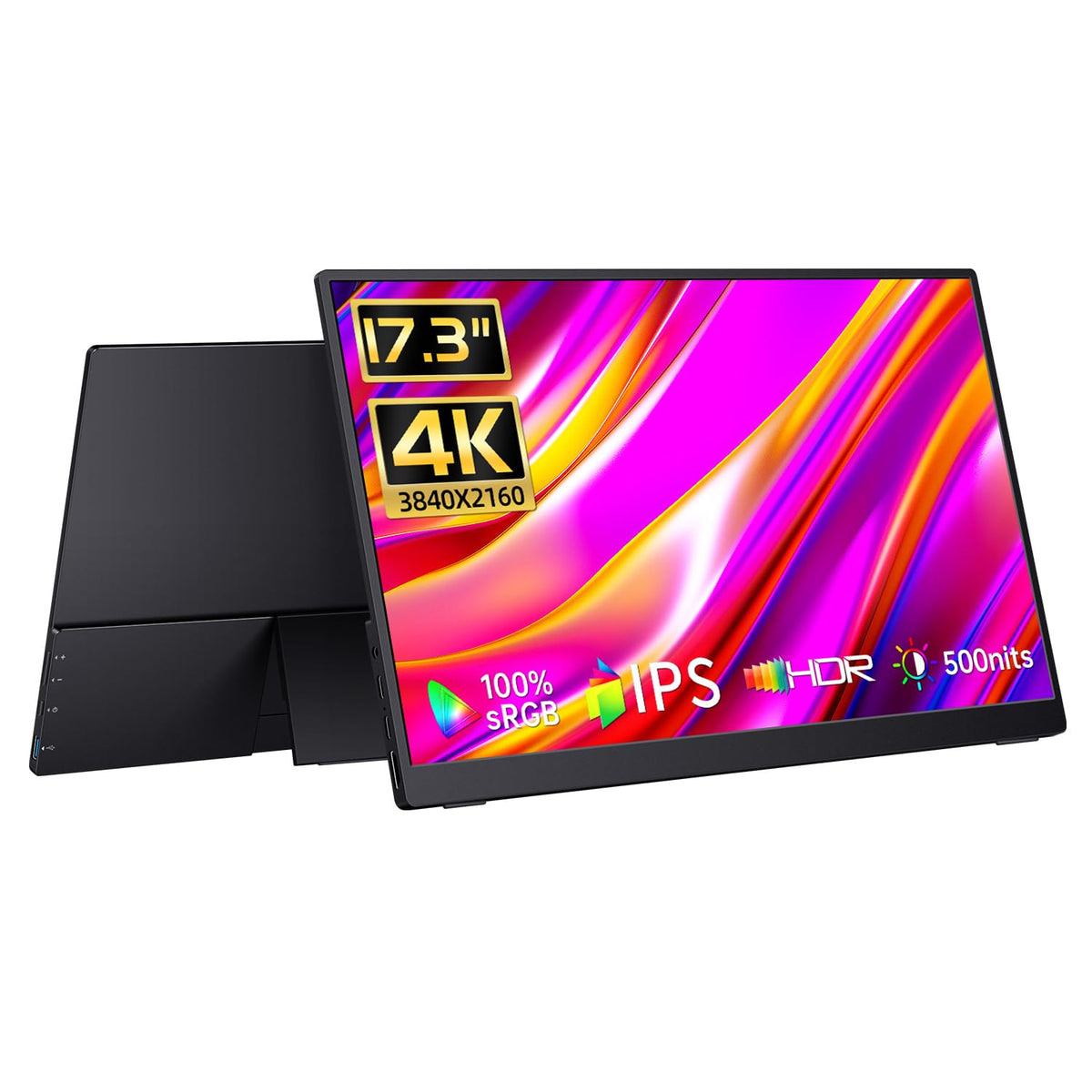 CAPERAVE 17.3-inch 4K monitor front view, vivid gaming visuals on the go.