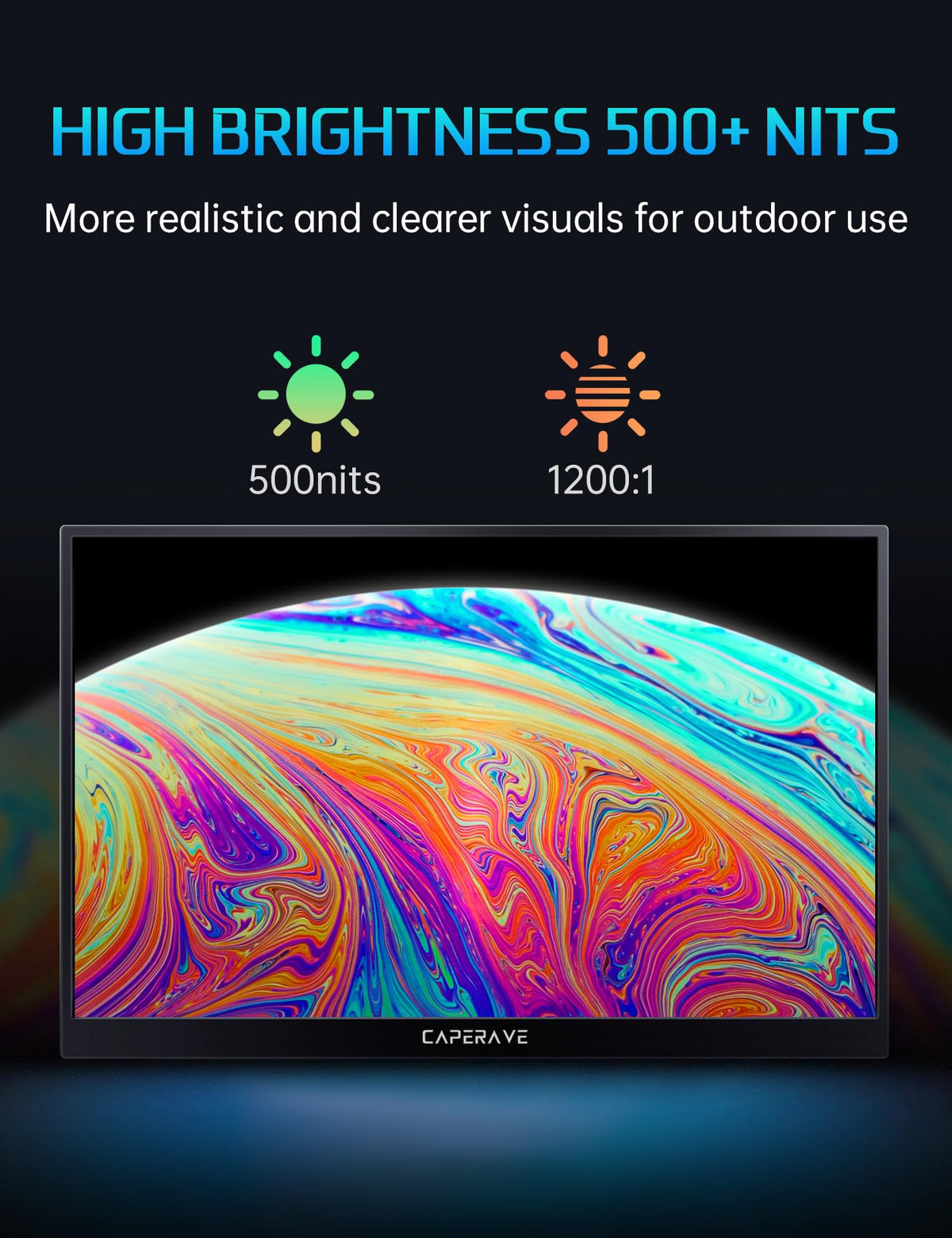 CAPERAVE 4K monitor HDR brightness, bright highlights for video and gaming.
