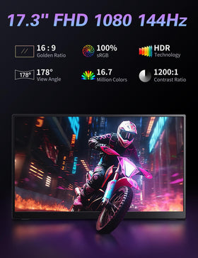 CAPERAVE 17.3-inch portable monitor side ports enable single-cable connectivity.