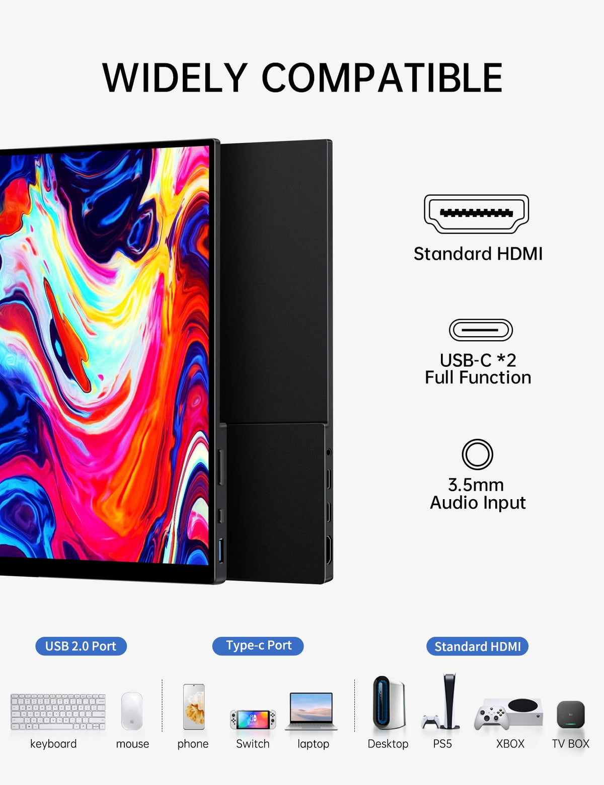 CAPERAVE ports image highlights HDMI and USB-C connections for versatile devices.