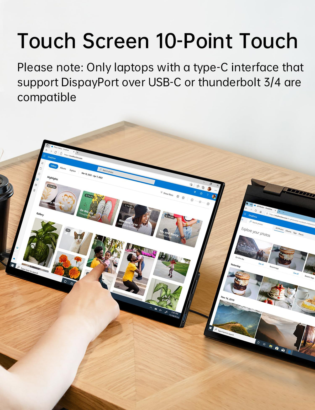 CAPERAVE touchscreen gesture image demonstrates 10-point touch for Windows and macOS devices.