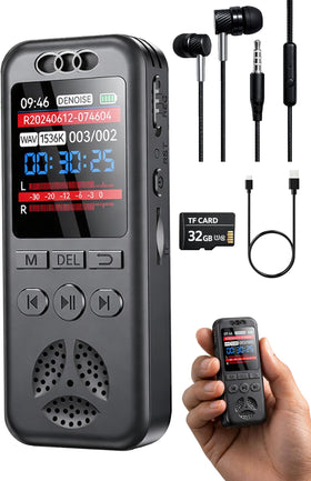 Cappsu 32GB digital voice recorder front view highlighting compact portability and crisp notes