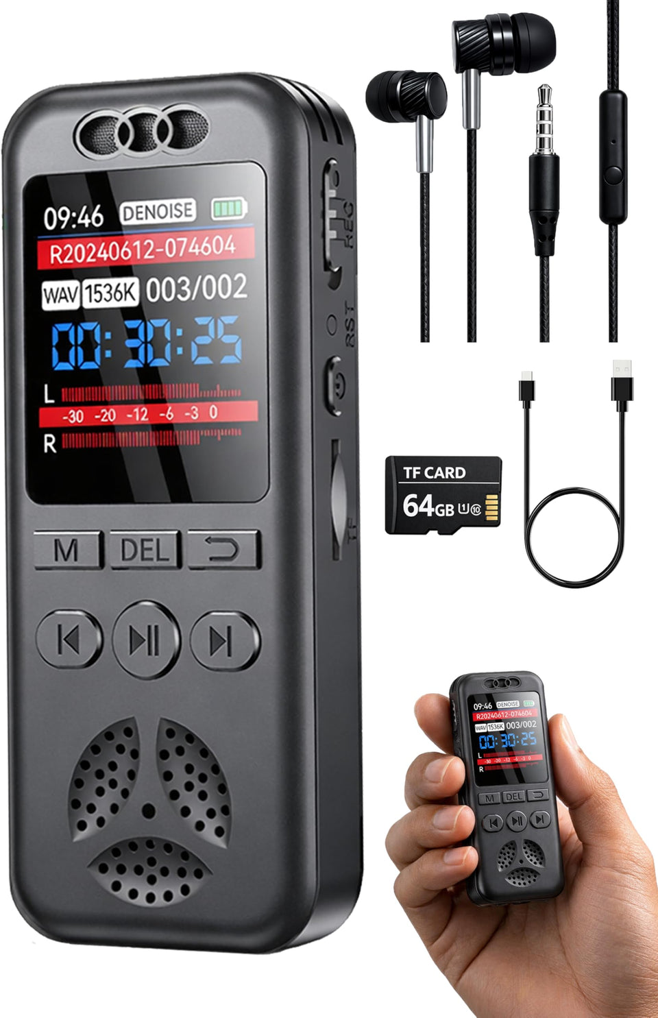 Cappsu 64GB voice recorder close-up highlighting clear audio capture