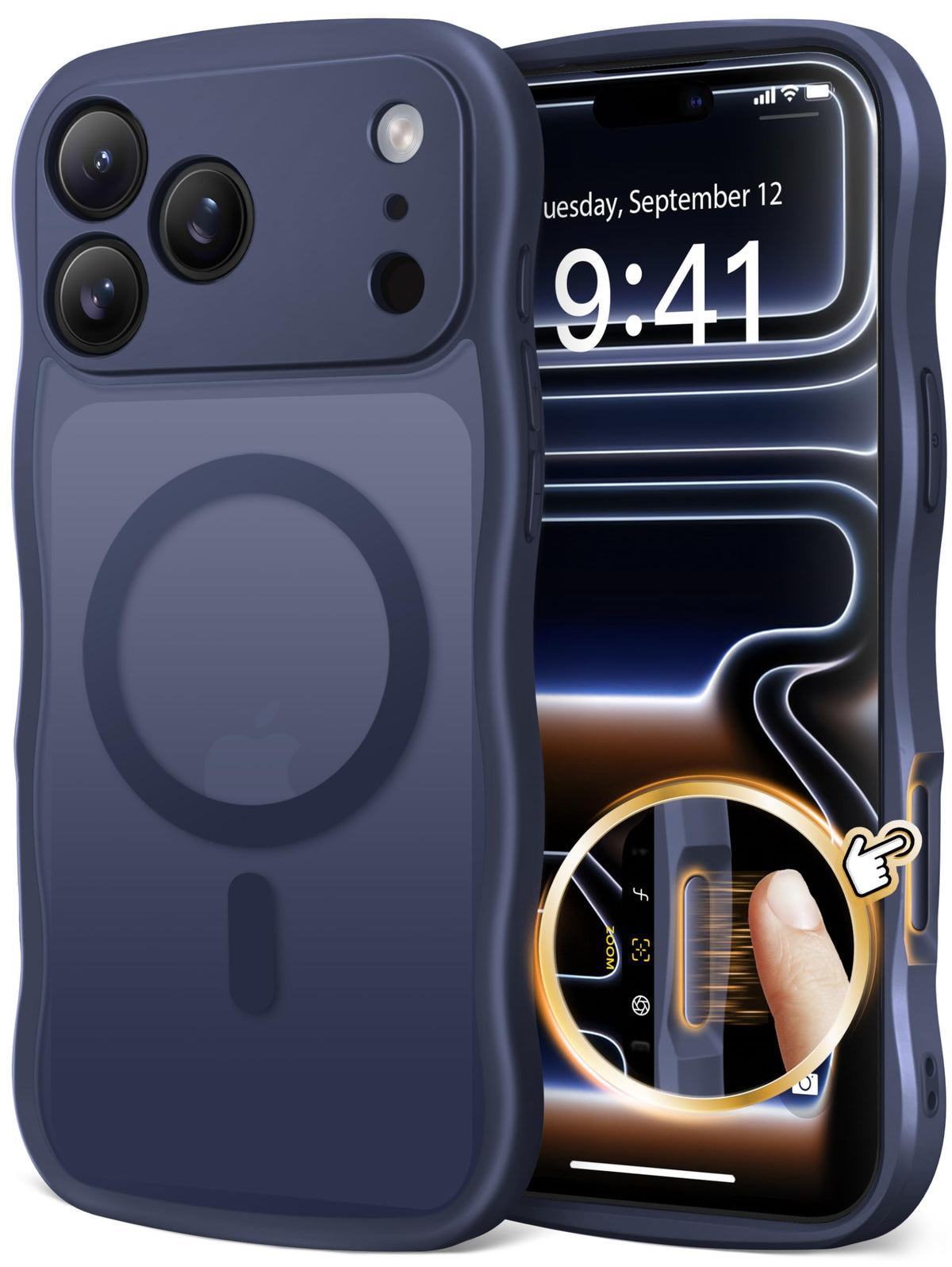 CAPRARO front view dark blue case showing slim profile and style benefit