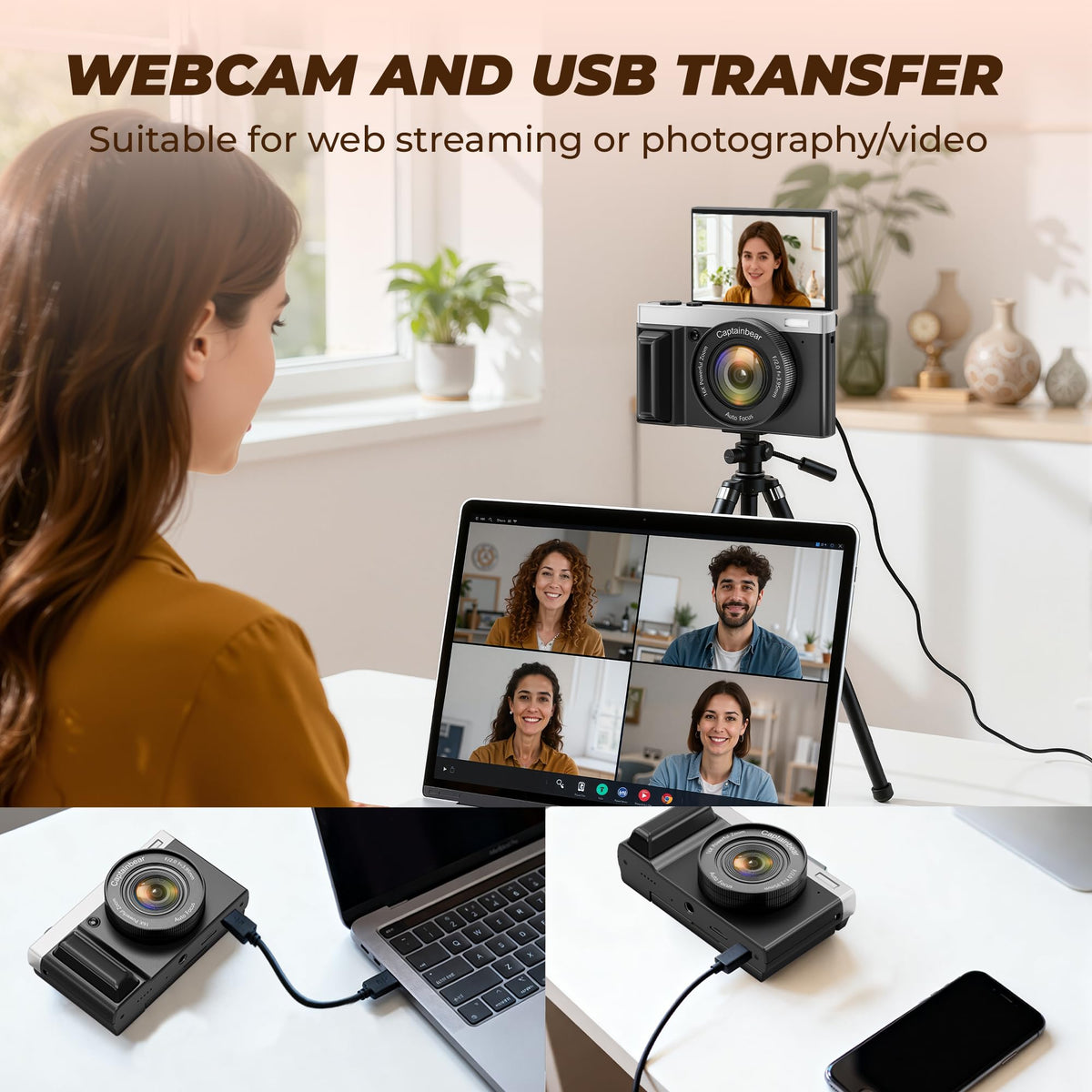 Captainbear doubles as a webcam for calls and live streams at home or on the go.