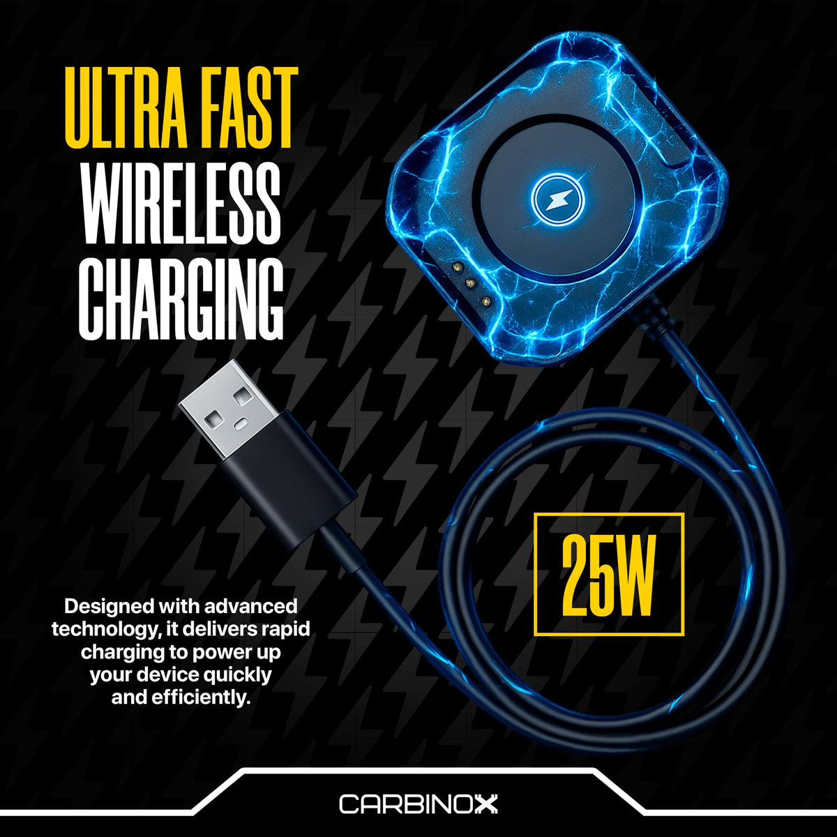 Carbinox USB charger logo close-up highlighting premium build