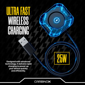 Carbinox USB charger logo close-up highlighting premium build