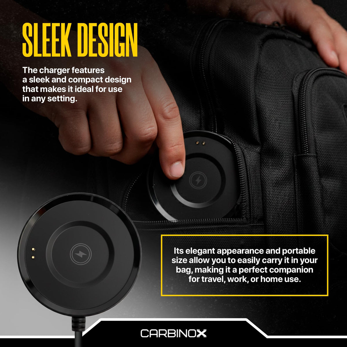 Carbinox USB charger sleek design suitable for desk, bag, or wall outlet