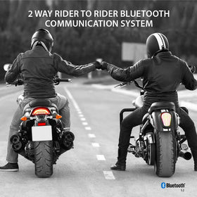 Cardo Spirit in use on motorcycle for hands-free conversations.
