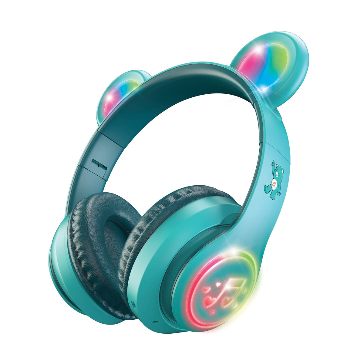 Care Bears wireless headphones with light-up ears for kids' playtime listening.