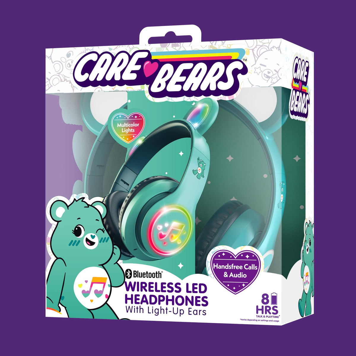 Care Bears on-ear control panel for quick volume, play, and skip.