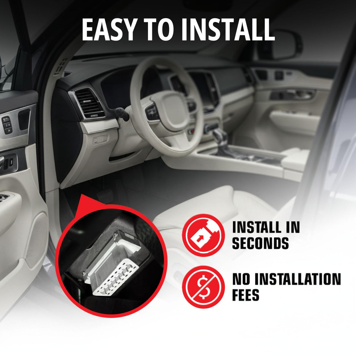 CARLOCK close-up of OBD connector highlighting reliable plug-and-play fit