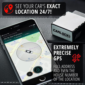 CARLOCK alert on phone beside parked car at night showing instant notification