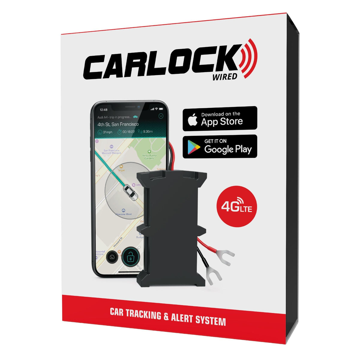 CarLock hidden GPS tracker front view shows real-time location updates.