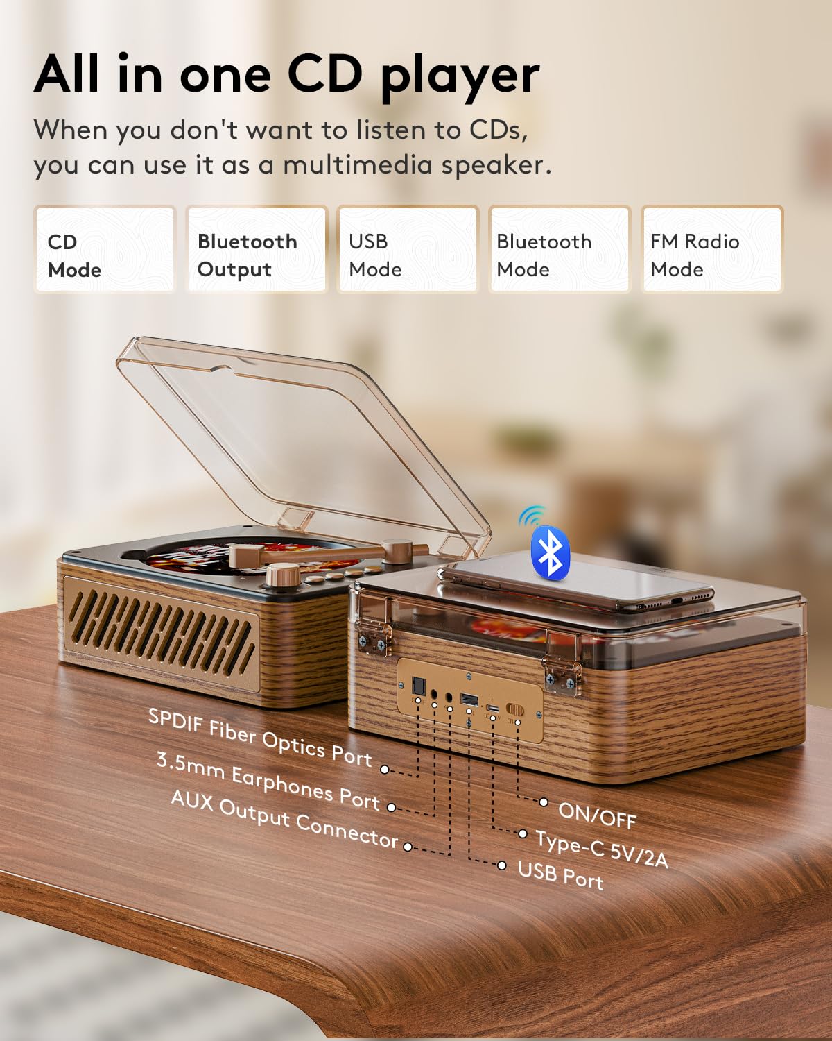 CARONSORT remote and controls detail enabling simple bass and playback adjustments