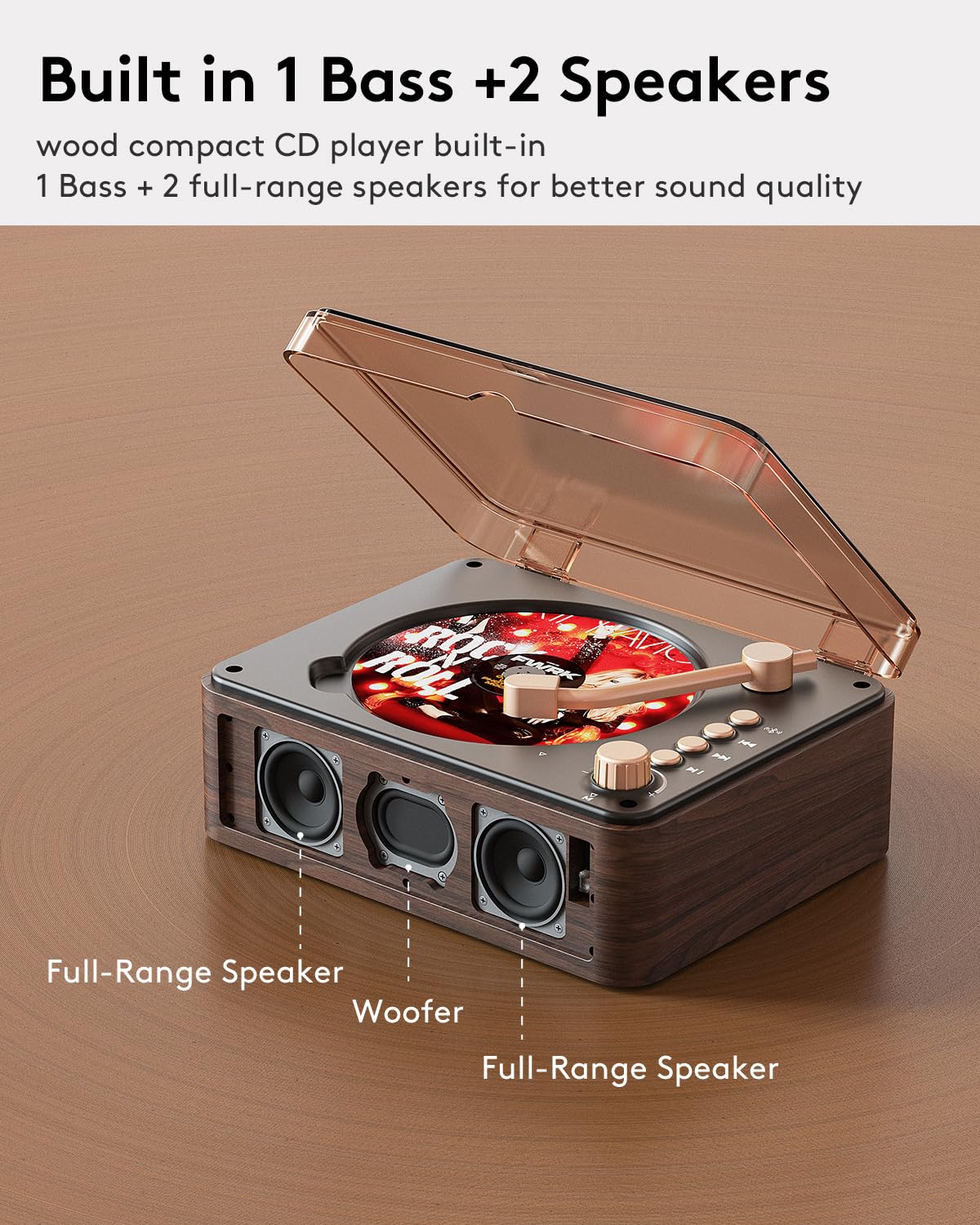 CARONSORT top‑loading CD lid open showing disc placement and easy access