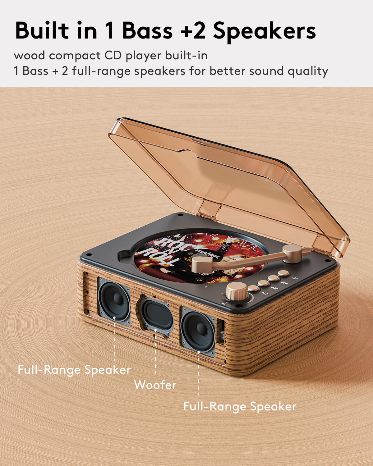 CARONSORT wood grain close-up highlighting wooden cabinet for warmer sound