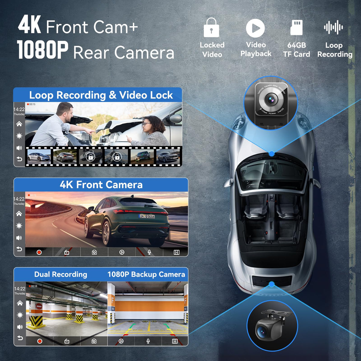 Carpeer rear 1080P camera night view showing enhanced visibility while reversing