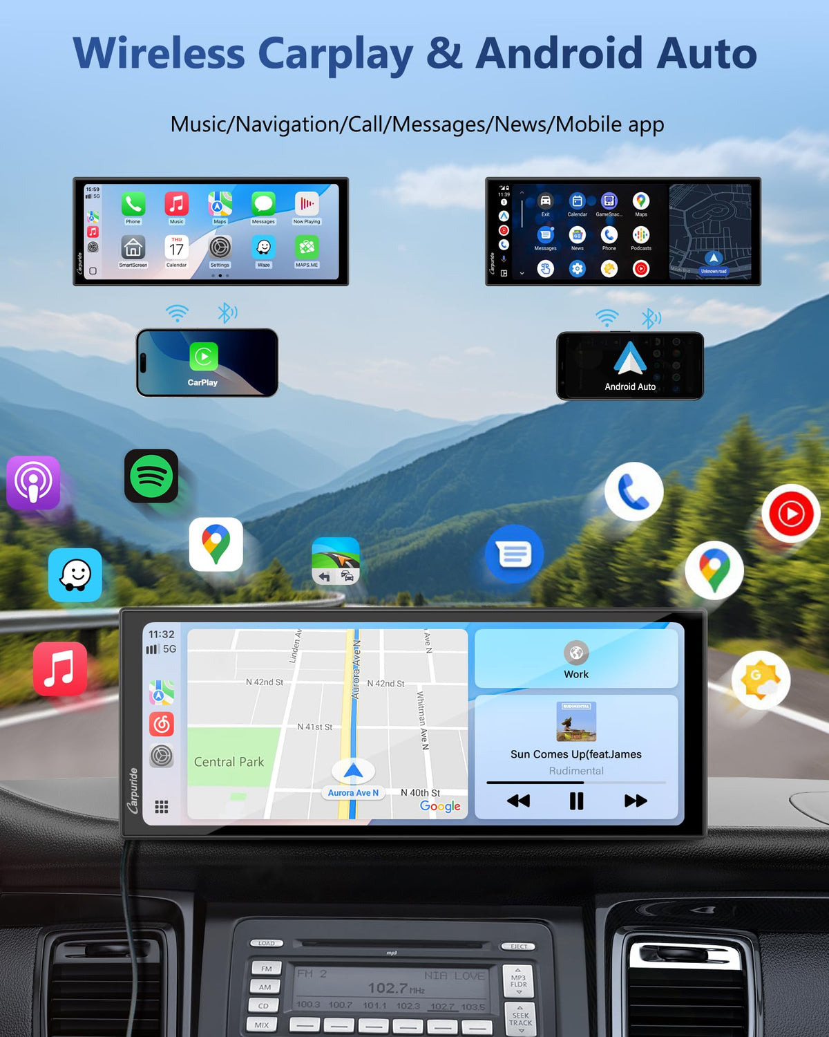 Carpuride 1080P rear camera provides waterproof backup view for safer reversing.