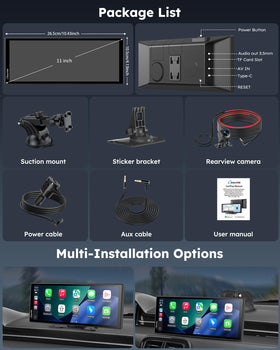 Carpuride 11-inch CarPlay screen night brightness adjustable for clear visibility.