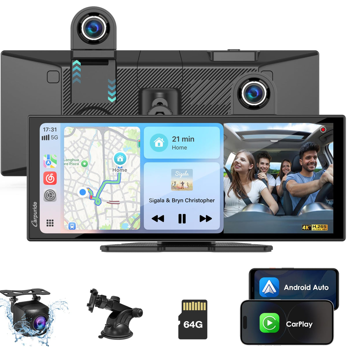 Carpuride 4K dashcam front camera captures clear road moments on every trip.