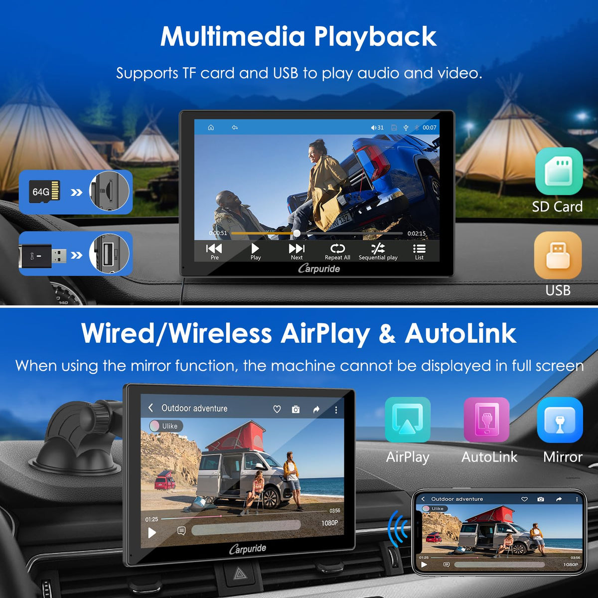 Carpuride 9-inch Android Auto wireless screen for convenient driving