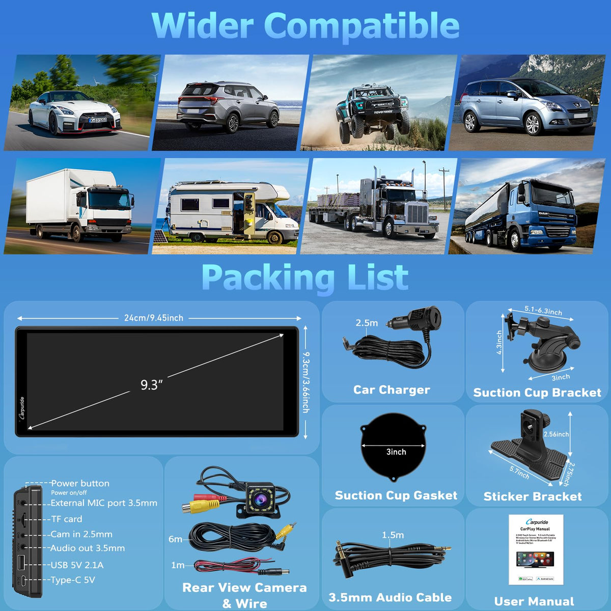 5V 2.5A USB-C power for wide vehicle compatibility