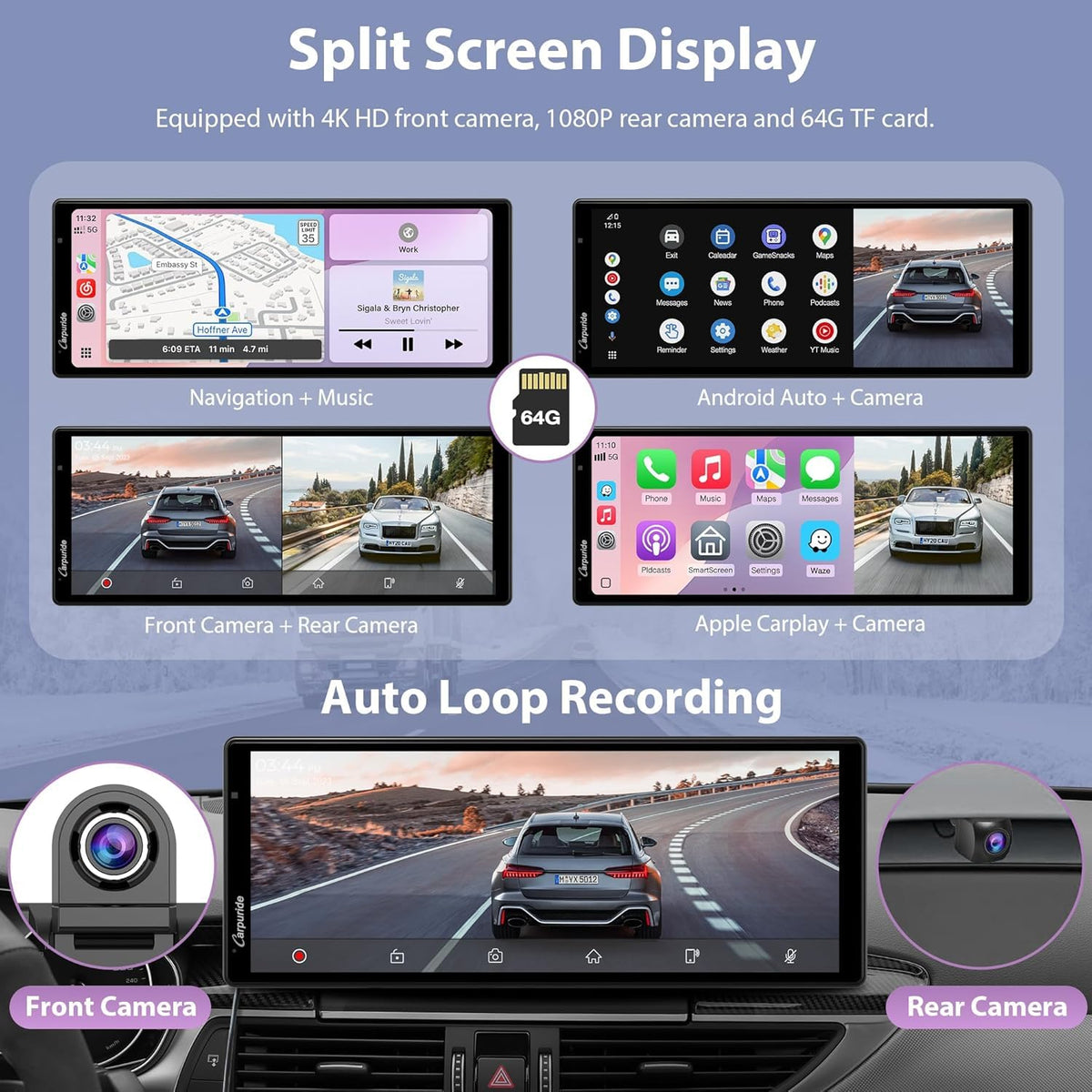 Carpuride front camera 4K captures crisp daytime footage for accurate records.
