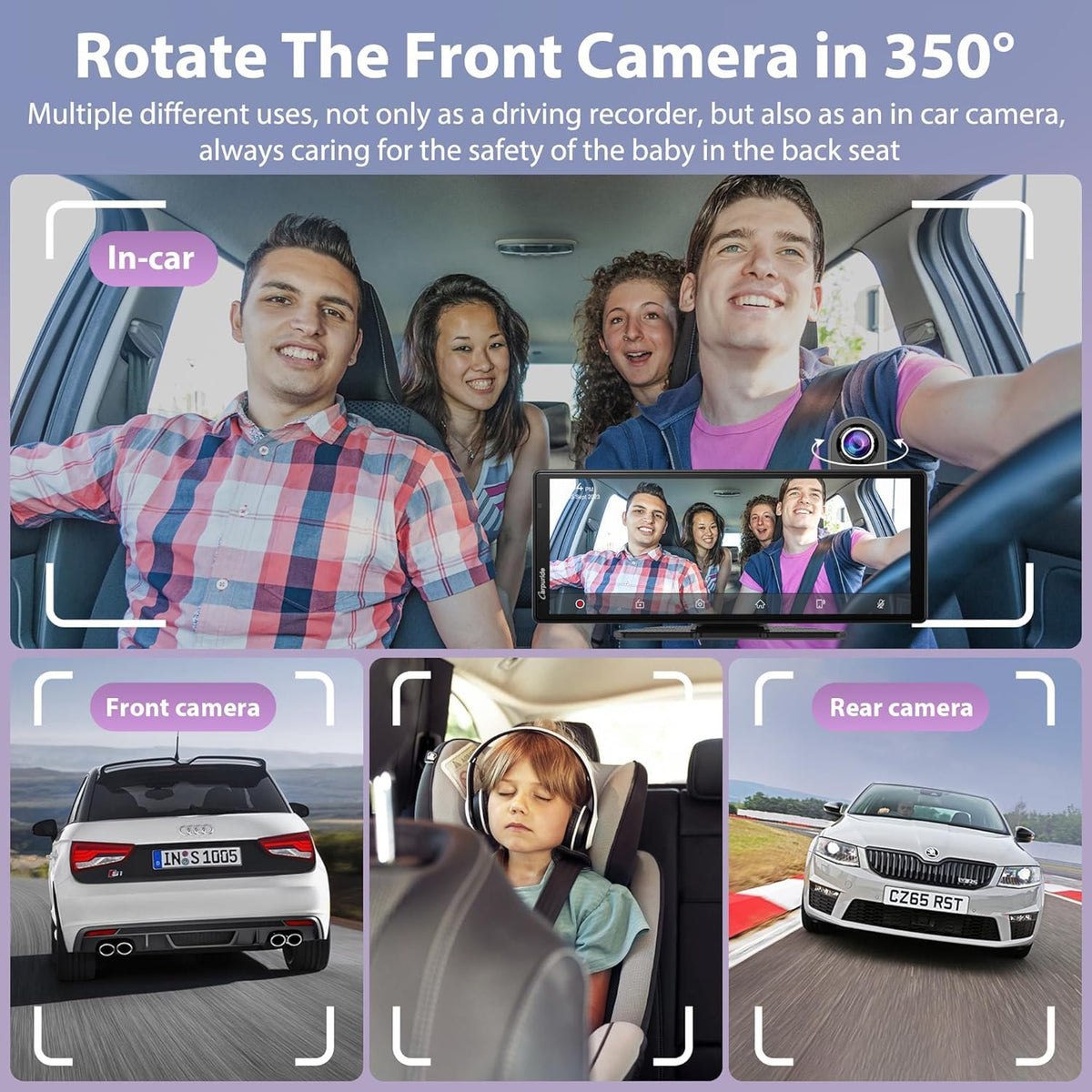 Carpuride reverse-view display pairs front and rear views for safer parking.