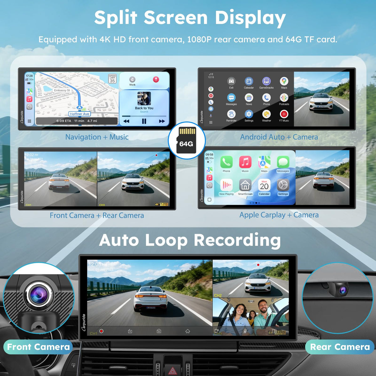 Carpuride W125S interior infrared camera for night cabin visibility